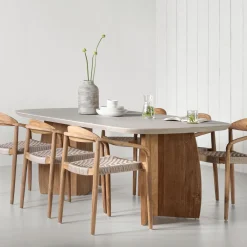 DTP Home Travertin Eettafel|Ovale Eettafel|Deens Ovale Eettafel Nova Travertinlook en teakhout