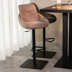 LABEL51 Barkruk Met Rugleuning|Barkruk Verstelbaar|Draaibare Barkruk Beauty Micro Suede, kleur (zithoogte 56-82cm) Taupe