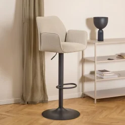 Bendt Barkruk Met Rugleuning|Barkruk Verstelbaar|Draaibare Barkruk Dantrell Structuurstof, kleur (zithoogte 65-85cm) Beige