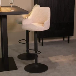 LABEL51 Barkruk Met Rugleuning|Barkruk Verstelbaar|Draaibare Barkruk Fender Bouclé (zithoogte 64-84cm) Naturel