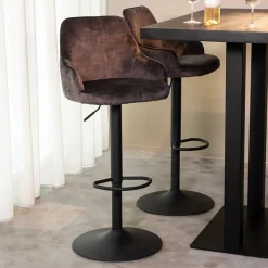 LABEL51 Barkruk Met Rugleuning|Barkruk Verstelbaar|Draaibare Barkruk Fender Velvet (zithoogte 64-84cm)