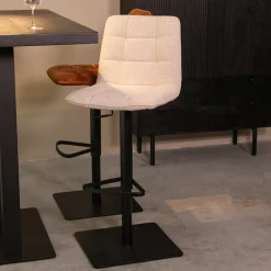 LABEL51 Barkruk Met Rugleuning|Barkruk Verstelbaar|Draaibare Barkruk Juul Bouclé, kleur (zithoogte 55-81cm) Naturel