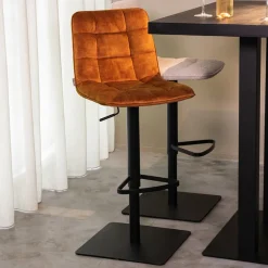 LABEL51 Barkruk Met Rugleuning|Barkruk Verstelbaar|Draaibare Barkruk Juul Velvet (zithoogte 55-81cm)