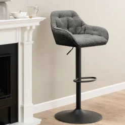 Bendt Barkruk Met Rugleuning|Barkruk Verstelbaar|Draaibare Barkruk Loren Bouclé (zithoogte 63-84cm)