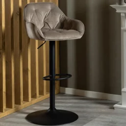 Bendt Barkruk Met Rugleuning|Barkruk Verstelbaar|Draaibare Barkruk Loren Velvet (zithoogte 63-84cm) Beige