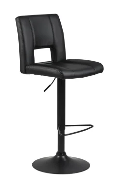 Bendt Barkruk Met Rugleuning|Barkruk Verstelbaar|Draaibare Barkruk Rut Lederlook (zithoogte 62-83cm) Zwart