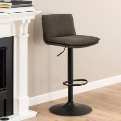 Bendt Barkruk Met Rugleuning|Barkruk Verstelbaar|Draaibare Barkruk Ulysses PU, kleur Antraciet (zithoogte 68-89cm) Grijs