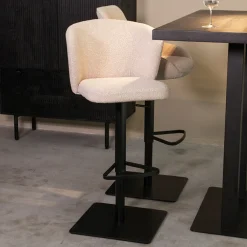 LABEL51 Barkruk Met Rugleuning|Barkruk Verstelbaar|Draaibare Barkruk Wave Bouclé, kleur (zithoogte 56-82cm) Naturel