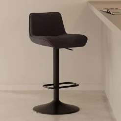 Kave Home Barkruk Met Rugleuning|Barkruk Verstelbaar|Draaibare Barkruk Zend Chenille (zithoogte 64-86cm)