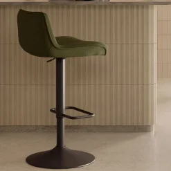 Kave Home Barkruk Met Rugleuning|Barkruk Verstelbaar|Draaibare Barkruk Zend Chenille (zithoogte 64-86cm)