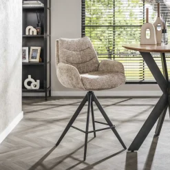 LifestyleFurn Barkruk Met Rugleuning|Draaibare Barstoel Kristee Chenille (zithoogte 67cm)