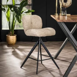 LifestyleFurn Barkruk Met Rugleuning|Draaibare Barstoel Lovie Bouclé Zand