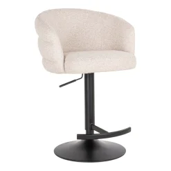 Richmond Interiors Barkruk Met Rugleuning|Barkruk Verstelbaar|Draaibare Barstoel Nikki Bouclé, kleur Crème (zithoogte 61-86cm) Cru00e8me