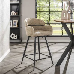 LifestyleFurn Barkruk Met Rugleuning|Draaibare Barstoel Shalandra Bouclé, kleur (zithoogte 68cm) Zand