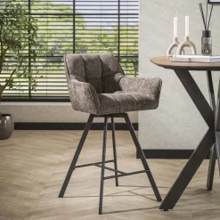 LifestyleFurn Barkruk Met Rugleuning|Draaibare Barstoel Thandie Rich stof (zithoogte 69cm)