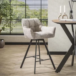 LifestyleFurn Barkruk Met Rugleuning|Draaibare Barstoel Thandie Rich stof (zithoogte 69cm)