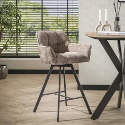 LifestyleFurn Barkruk Met Rugleuning|Draaibare Barstoel Thandie Rich stof (zithoogte 69cm)