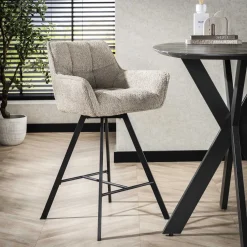 LifestyleFurn Barkruk Met Rugleuning|Draaibare Barstoel Thandie Bouclé (zithoogte 69cm) Zand