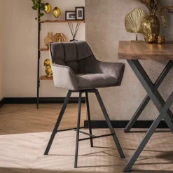 LifestyleFurn Barkruk Met Rugleuning|Draaibare Barstoel Thandie Velvet (zithoogte 69cm)