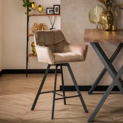 LifestyleFurn Barkruk Met Rugleuning|Draaibare Barstoel Thandie Velvet (zithoogte 69cm)