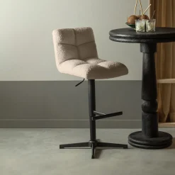 WOOOD Barkruk Met Rugleuning|Barkruk Verstelbaar|Draaibare Barstoel Vinny Bouclé, kleur (zithoogte 60-80cm) Zand