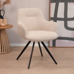 Sohome Beige Eetkamerstoelen|Eetkamerstoelen Bouclé / Teddy|Draaibare Eetkamerstoel Aimée Bouclé