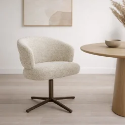 Livingfurn Beige Eetkamerstoelen|Eetkamerstoelen Met Armleuning|Draaibare Eetkamerstoel Blake Geweven stof, kleur Beige