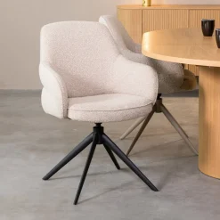 LABEL51 Eetkamerstoelen Bouclé / Teddy|Draaibare Eetkamerstoelen|Draaibare Eetkamerstoel Bern Bouclé