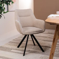 By-Boo Beige Eetkamerstoelen|Draaibare Eetkamerstoelen|Draaibare Eetkamerstoel Bliss Met armleuning