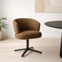 Livingfurn Eetkamerstoelen Met Armleuning|Draaibare Eetkamerstoel Blake Geweven stof, kleur Caramel