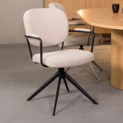 LABEL51 Eetkamerstoelen Bouclé / Teddy|Draaibare Eetkamerstoelen|Draaibare Eetkamerstoel Basel Bouclé