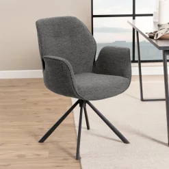 Bendt Beige Eetkamerstoelen|Eetkamerstoelen Bouclé / Teddy|Draaibare Eetkamerstoel Chandler Bouclé met armleuning