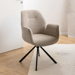 Bendt Beige Eetkamerstoelen|Eetkamerstoelen Bouclé / Teddy|Draaibare Eetkamerstoel Chandler Bouclé met armleuning