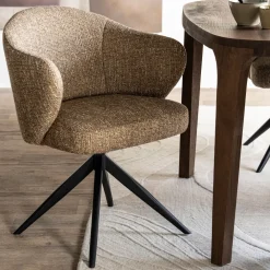 Eleonora Draaibare Eetkamerstoelen|Eetkamerstoelen Met Armleuning|Draaibare Eetkamerstoel Connor Zwart onderstel Mosterd