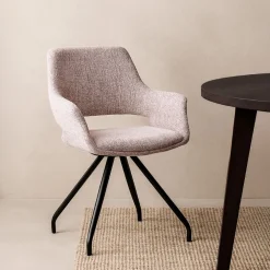 Livingfurn Beige Eetkamerstoelen|Draaibare Eetkamerstoelen|Draaibare Eetkamerstoel Capp Geweven stof