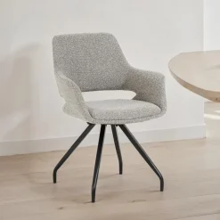 Livingfurn Beige Eetkamerstoelen|Draaibare Eetkamerstoelen|Draaibare Eetkamerstoel Capp Geweven stof