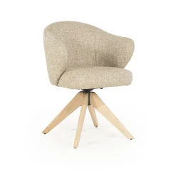 Eleonora Beige Eetkamerstoelen|Draaibare Eetkamerstoelen|Draaibare Eetkamerstoel Connor Eiken onderstel