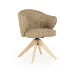 Eleonora Beige Eetkamerstoelen|Draaibare Eetkamerstoelen|Draaibare Eetkamerstoel Connor Eiken onderstel