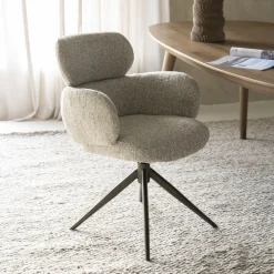 Eleonora Beige Eetkamerstoelen|Draaibare Eetkamerstoelen|Draaibare Eetkamerstoel Darcio Geweven stof