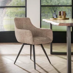 LifestyleFurn Eetkamerstoelen Bouclé / Teddy|Eetkamerstoelen Met Armleuning|Draaibare Eetkamerstoel Evelia Bouclé Zand