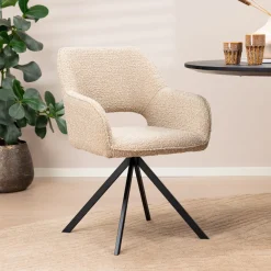 Eleonora Beige Eetkamerstoelen|Eetkamerstoelen Bouclé / Teddy|Draaibare Eetkamerstoel Fabio Bouclé