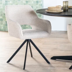 Eleonora Beige Eetkamerstoelen|Eetkamerstoelen Bouclé / Teddy|Draaibare Eetkamerstoel Fabio Bouclé