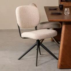 LABEL51 Eetkamerstoelen Bouclé / Teddy|Draaibare Eetkamerstoelen|Draaibare Eetkamerstoel Geneva Bouclé