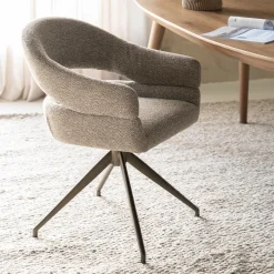 Eleonora Beige Eetkamerstoelen|Eetkamerstoelen Bouclé / Teddy|Draaibare Eetkamerstoel Hailey Bouclé