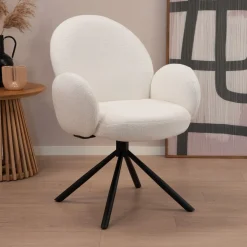 Tower Living Beige Eetkamerstoelen|Eetkamerstoelen Bouclé / Teddy|Draaibare Eetkamerstoel Imola Bouclé