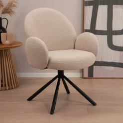 Tower Living Beige Eetkamerstoelen|Eetkamerstoelen Bouclé / Teddy|Draaibare Eetkamerstoel Imola Bouclé