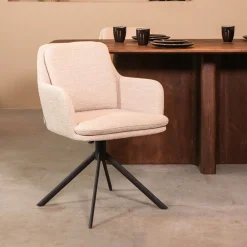 LABEL51 Eetkamerstoelen Bouclé / Teddy|Draaibare Eetkamerstoelen|Draaibare Eetkamerstoel Joy Bouclé, kleur Naturel