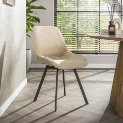 LifestyleFurn Chenille Eetkamerstoelen|Beige Eetkamerstoelen|Draaibare Eetkamerstoel Jovanni Chenille, kleur Zand