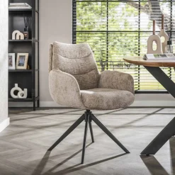 LifestyleFurn Chenille Eetkamerstoelen|Beige Eetkamerstoelen|Draaibare Eetkamerstoel Kristee Chenille