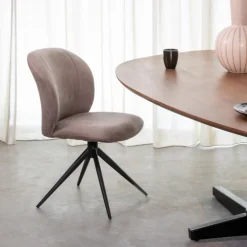 LABEL51 Draaibare Eetkamerstoelen|Eetkamerstoelen Zonder Armleuning|Draaibare Eetkamerstoel Kimo Micro Suede, kleur Taupe